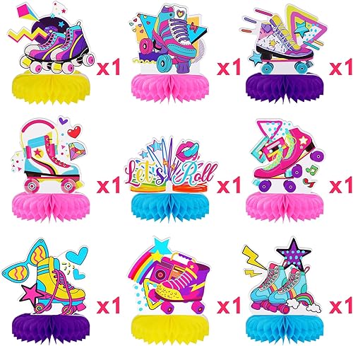 Miniatura 3 de PHOGARY 9 centros de mesa de panal de abeja para patinaje sobre ruedas, recuerdos de fiesta, decoraciones de fiesta de patinaje, patineta,