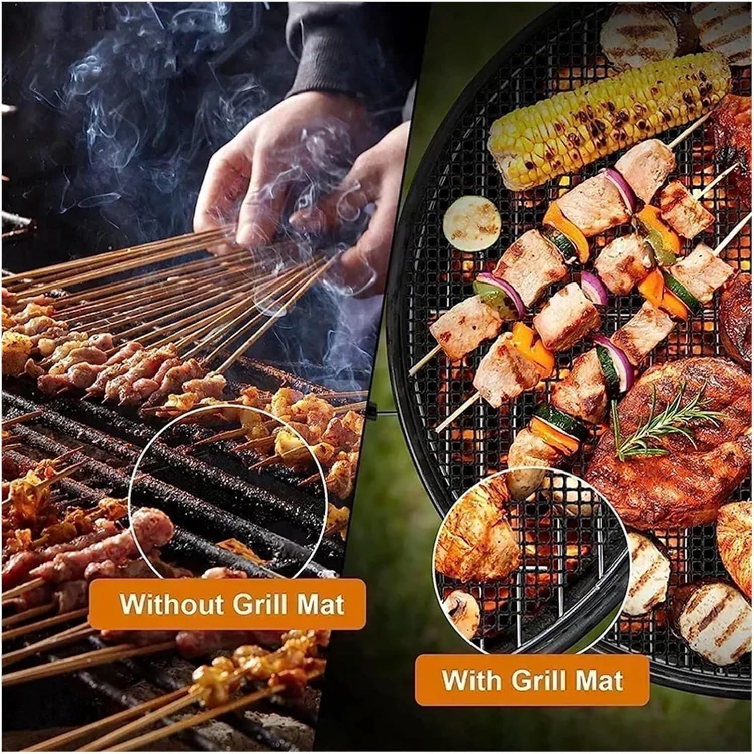 BBQ Non-Stick Grid Shape BBQ Mat Cooking Grilling Sheet Liner Vegetable Grill Mats Barbecue Supplies Tools Accessories(30x20cm 1Pcs)