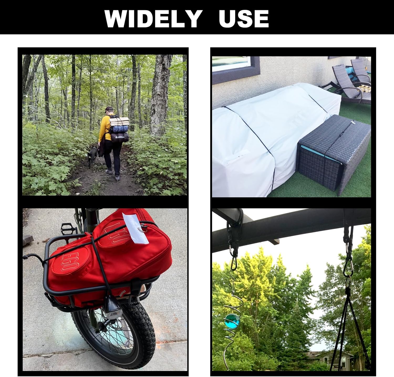 48 Inch Bungee Cord with Aluminum Alloy Hook, 8 Pack Superior Rubber Heavy Duty Straps Strong Elastic Rope for Outdoor Tent, Luggage Rack, Camping, Cargo, Bike,Storage. (48 Inch -Black-Adjustable)