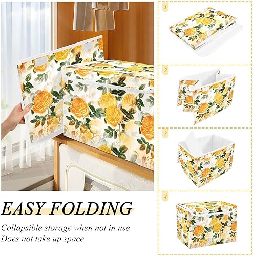 Miniatura 3 de Yellow Flowers Modern Storage Container With Lid Stackable Closet Organizers Large Storage Bins for School Supply Office Basket