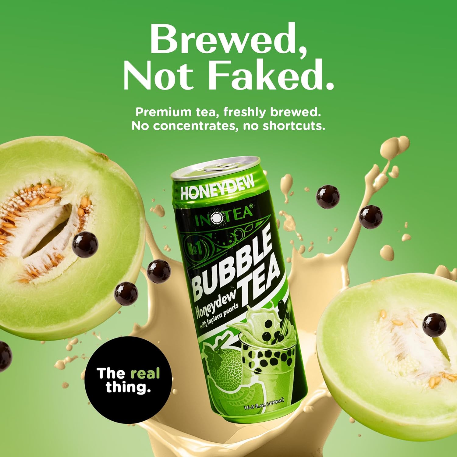 Inotea Bubble Tea with Tapioca Pearls - Delicious, Instant Boba Tea - Ready-to-Drink Black Milk Tea - Comes in Large 16.6 oz Cans - Enjoy Real Boba Without the Long Lines - Honeydew - 12 pack