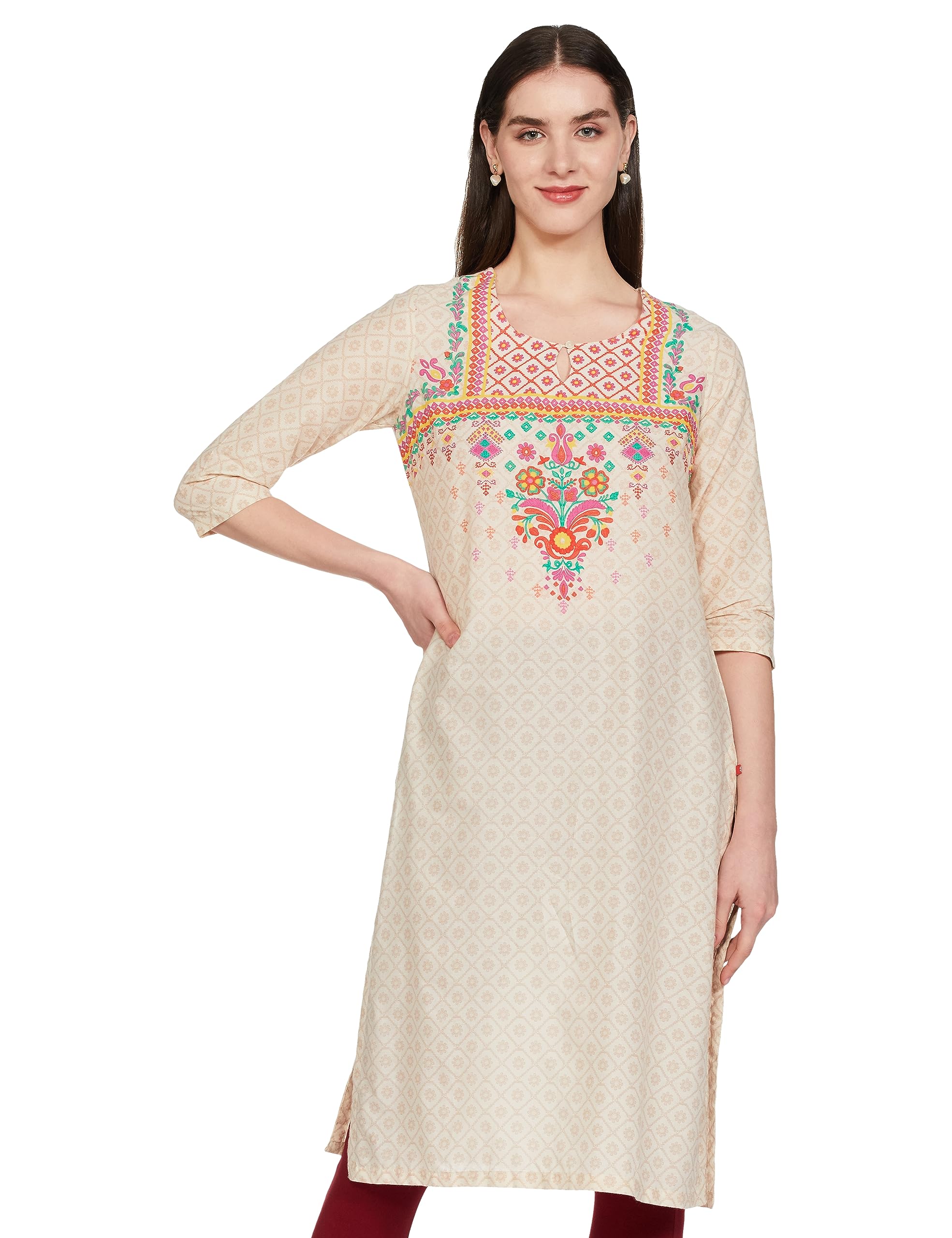 Women Cotton Straight Fit Printed Kurta-image-18