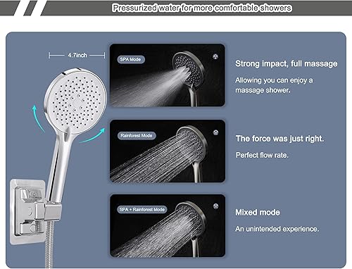 Miniatura 4 de Cabezal de ducha de lluvia con rociador de mano, cabezal de ducha negro mate de 9.8 pulgadas con manguera, desviador de agua de 3 vías, cabezales de