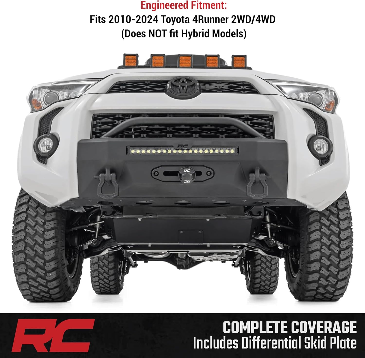 Rough Country Front & Belly Skid Plate Kit for Toyota 4Runner (2010–2024) - Heavy-Duty Steel Underbody Protection, Includes Differential Skid