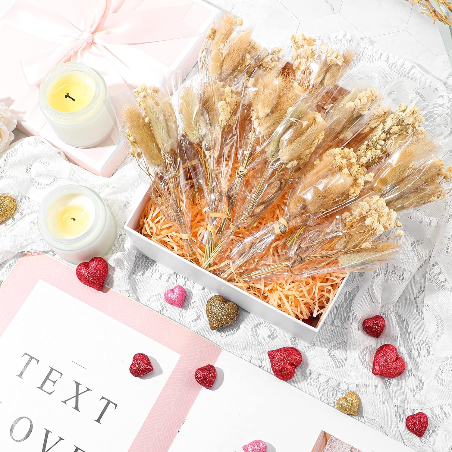 Boho Dried Flower Bouquet, Mini Flower Bouquet, Mini Dried Baby's Breath Flowers for Crafts DIY Wedding Shooting Prop Envelope Decoration(50 Pcs)