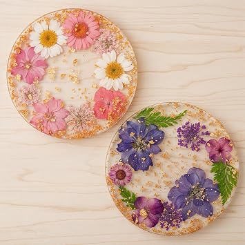 2pcs Floral Coasters Cute, 8.7cm/3.4Inch Non-Slip Resin Flower Coasters, Desk Coaster Set for Office Women, Cute Coaster for Drinks Coffee Table Wooden Desks Kitchen Bar Mugs