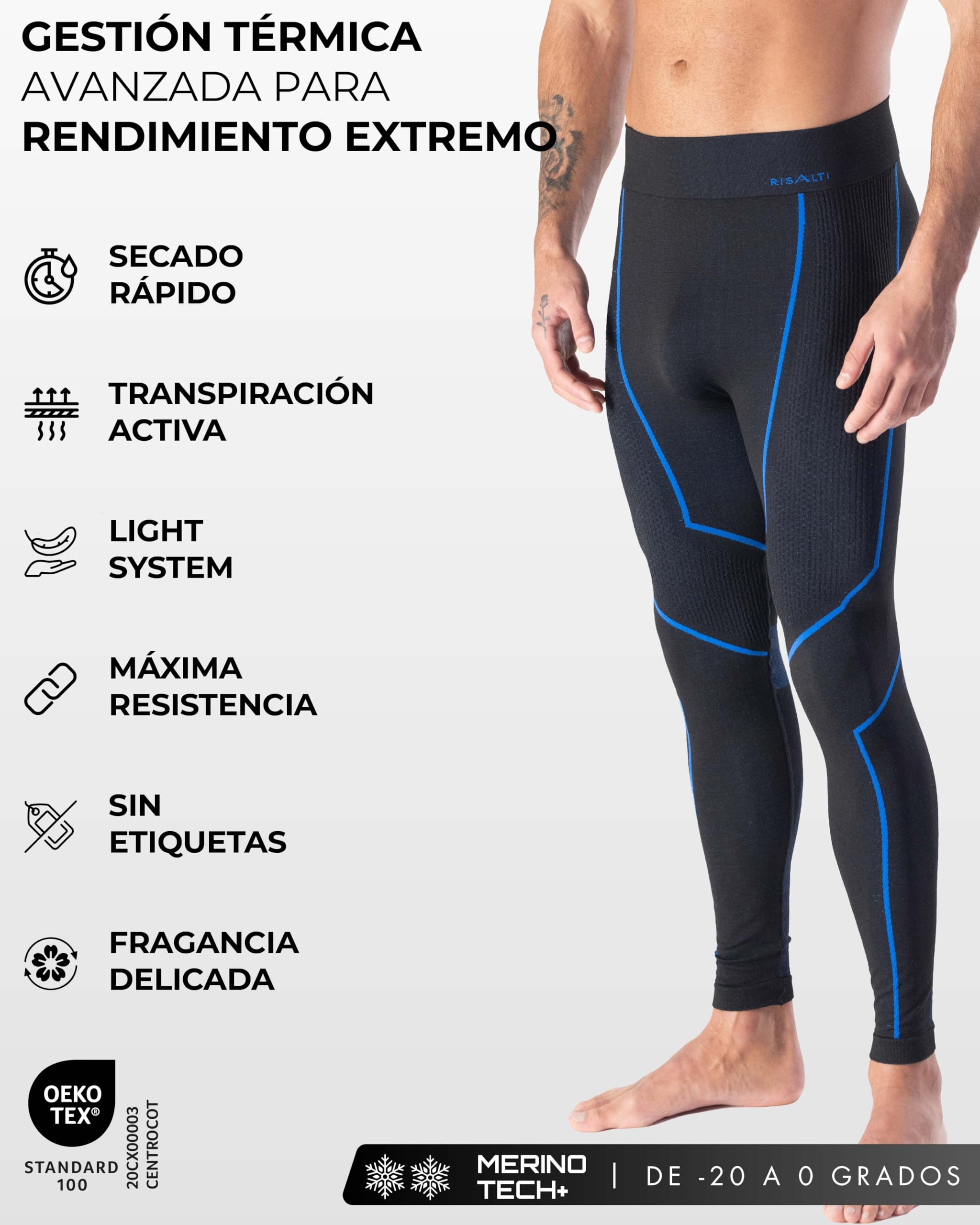 Risalti Mallas térmicas para hombre Merino Tech – Pantalones térmicos para hombre de compresión de lana merino, mallas para hombre, ropa interior térmica para hombre de invierno – Sin costuras – Made