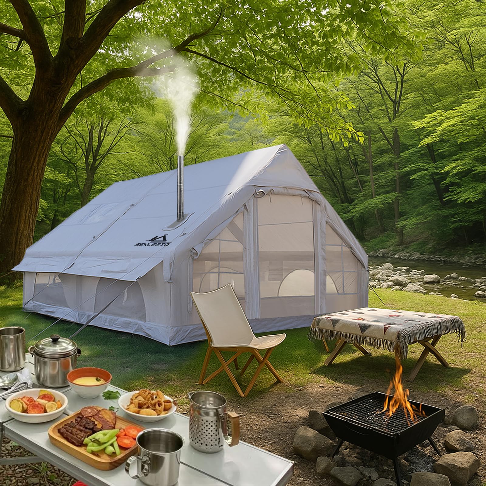 SENLEETOInflatable Tents for Camping, Large Inflatable Camping Tent with Hand Pump, Easy Setup Tents for 4-6 People, Portable Glamping Tent