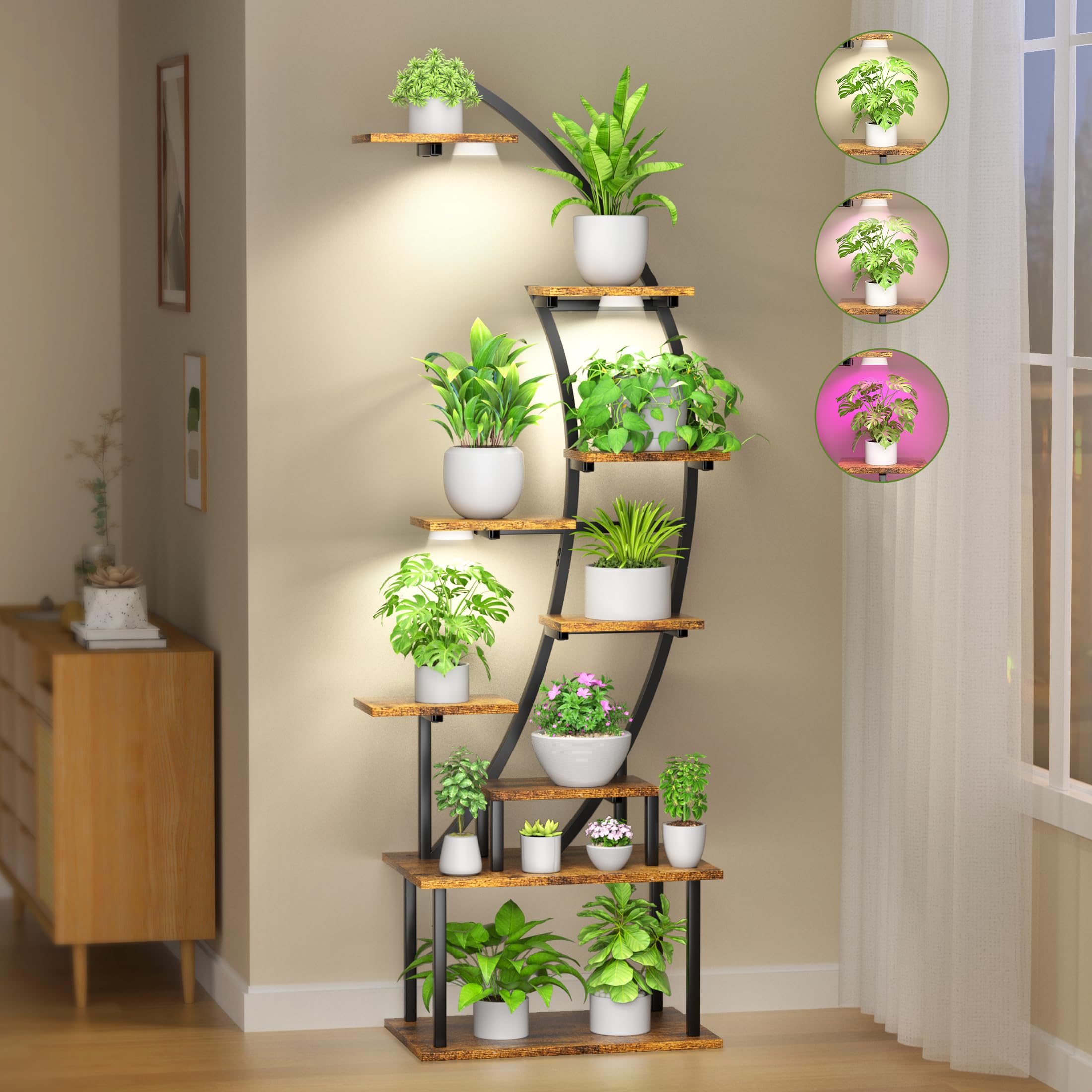 Support Pour Plantes D'intérieur Avec Lampes De Croissance, étagère En Métal à 10 Niveaux Pour Plantes D'intérieur Multiples, Support D'angle De 160 Cm De Haut, Support De Fleurs Pour Décoration
