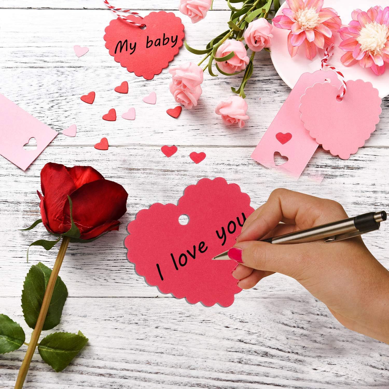 100PCs Valentine Gift Tags Heart Kraft Paper Gift Tags with String for Wedding Party Gift Wrapping Hang Label : Health & Household