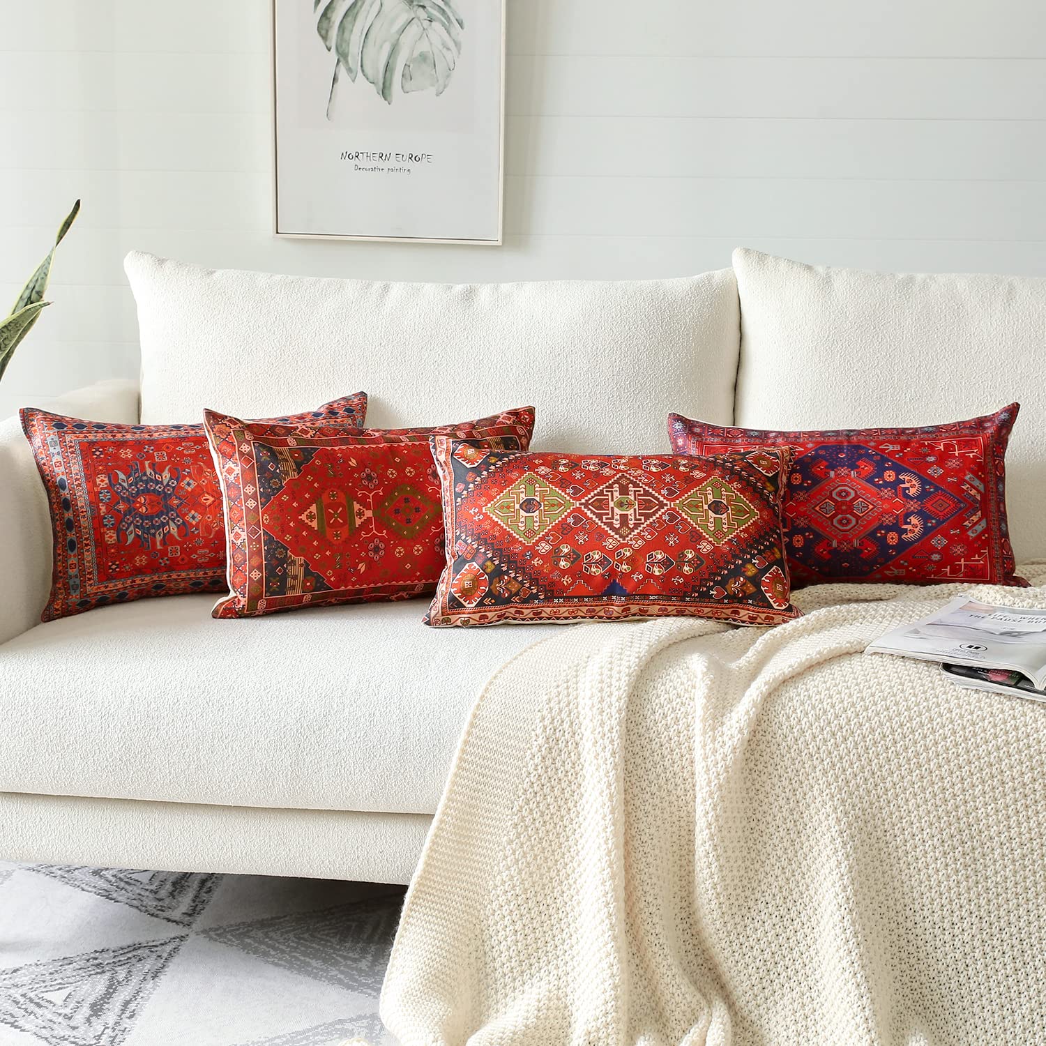 JOTOM Set di 4 federe decorative in stile bohemien, 30 cm x 50 cm, per divano, camera da letto, esterni, casa, ufficio, soggiorno, auto (esotico