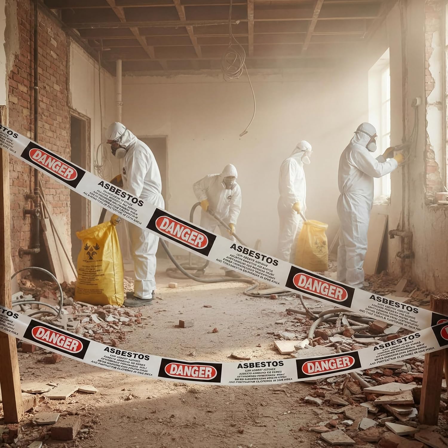 2 Roll Danger Asbestos Barricade Tape - 3 in x 1000 ft "May Cause Cancer, Causes Damage to Lungs. Etc" Hazard Warning Label Workplace Warning Sign Tape 2 Mil, Red/black on White