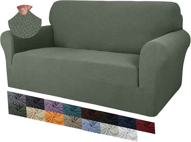 MAXIJIN Creative Jacquard Couch Covers for 2 Seater, Super Stretch Non Slip Love Seat Sofa Cover for Dogs Pet Friendly Elastic Furniture Protector Loveseat Slipcovers (2 Seater, Army Green)