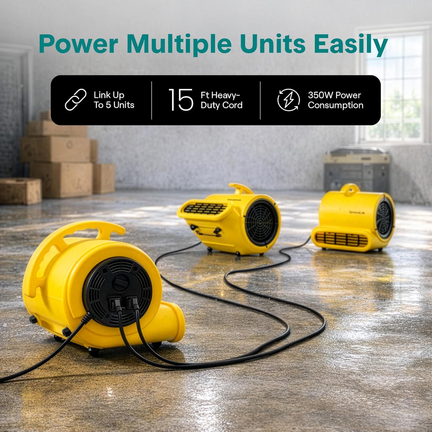 SereneLife Air Mover Blower Fan 2500 CFM – Powerful High Performance 3-Speed Fan for Floor & Carpet Drying, Portable Floor Fan w/Adjustable Tilt, Plug Multiple Units for Home Garage & Restoration Use