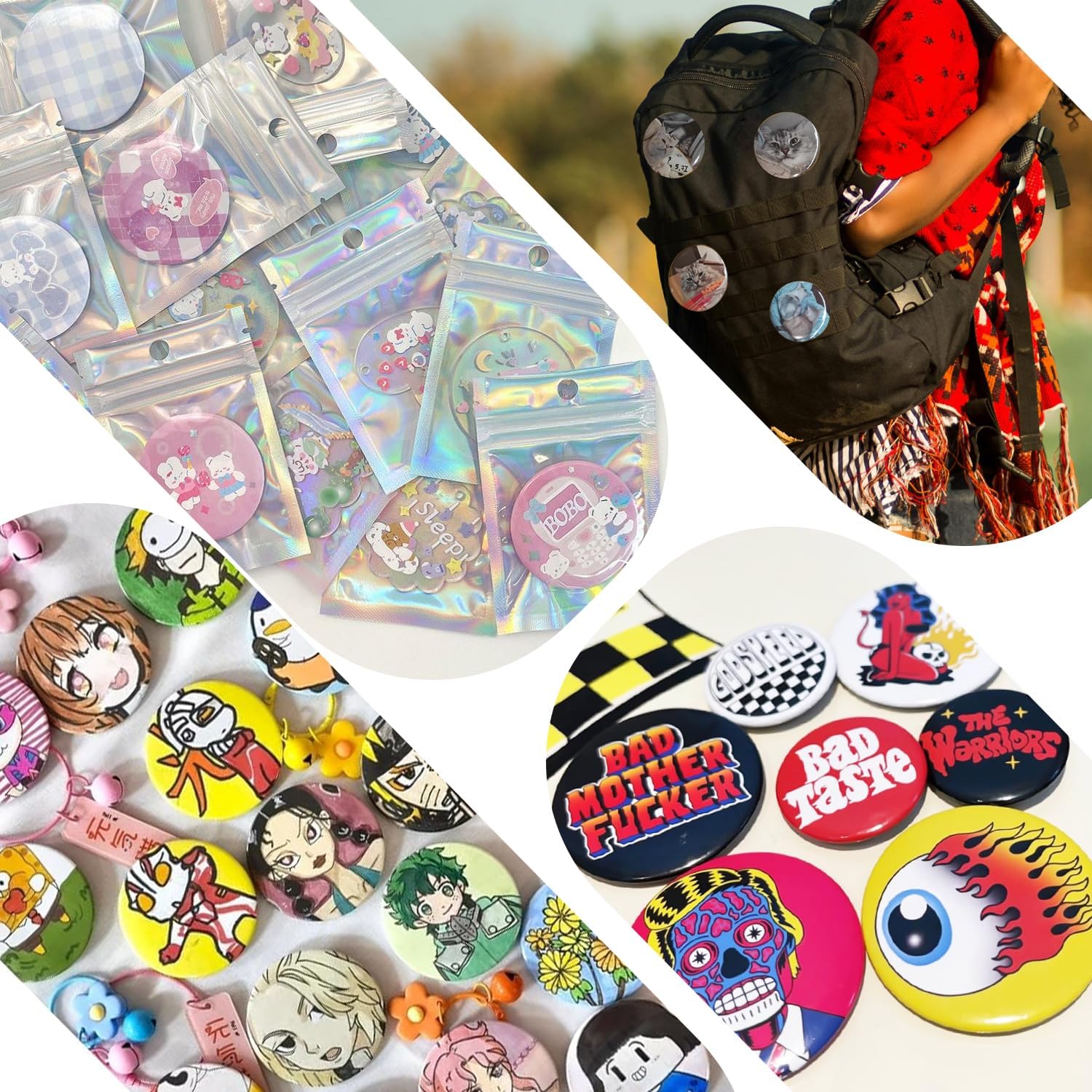 200 Sets 58mm (2.25 inch) Button Making Supplies for Your Round Button Maker Machine, Including Metal Covers, Metal pin Back Cover, Clear Plastic Film, Blank Paper, Gasket & Holographic Bags