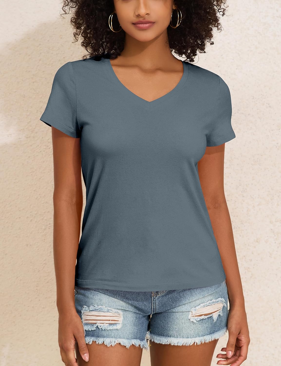 PrettyGuide Womens Cotton Short Sleeve Tops V Neck T Shirts Loose Fit Soft Basic Tees Trendy Casual Summer Tops - Image 3