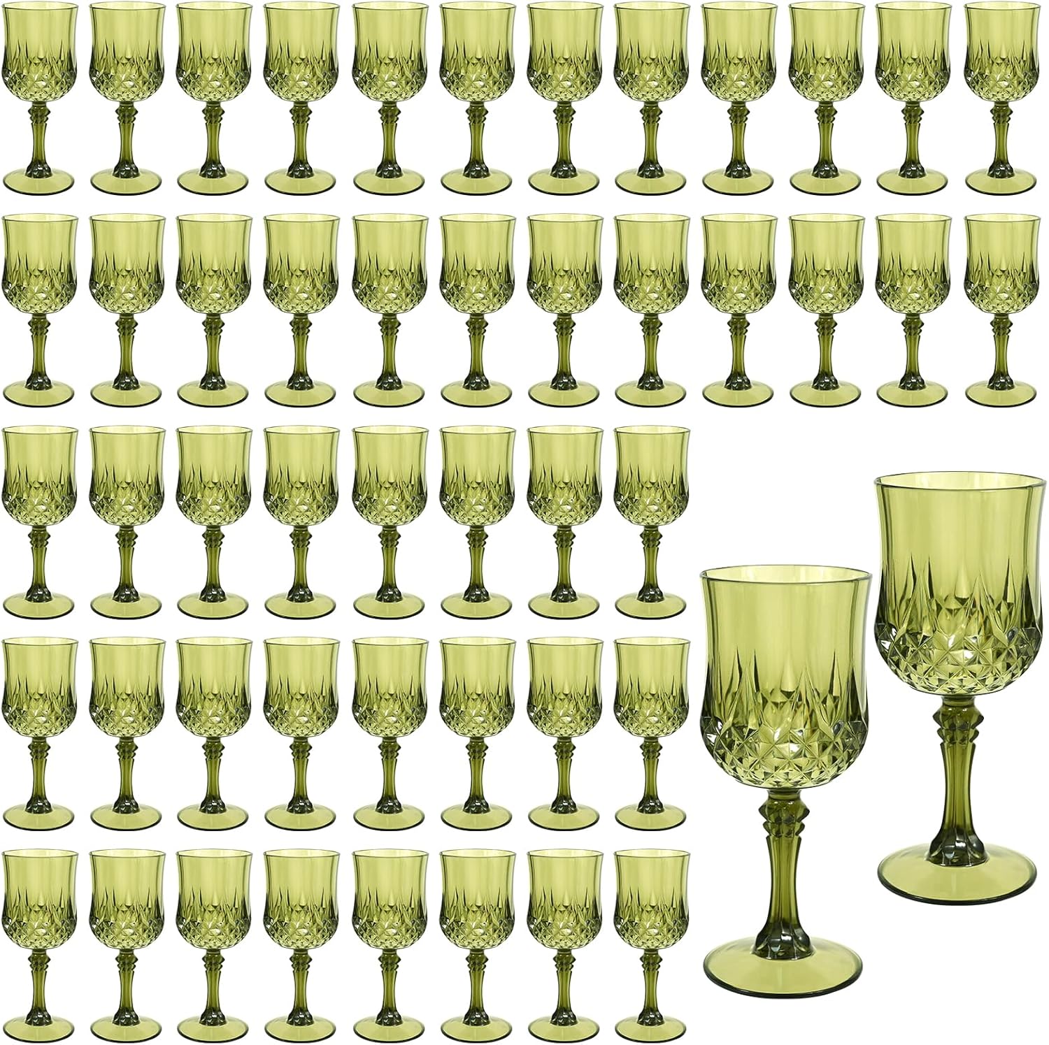 48 Pack Emerald Green Plastic Wine Glasses Vintage Style Reusable Plastic Cups Suitable for Weddings Banquets Parties Birthdays