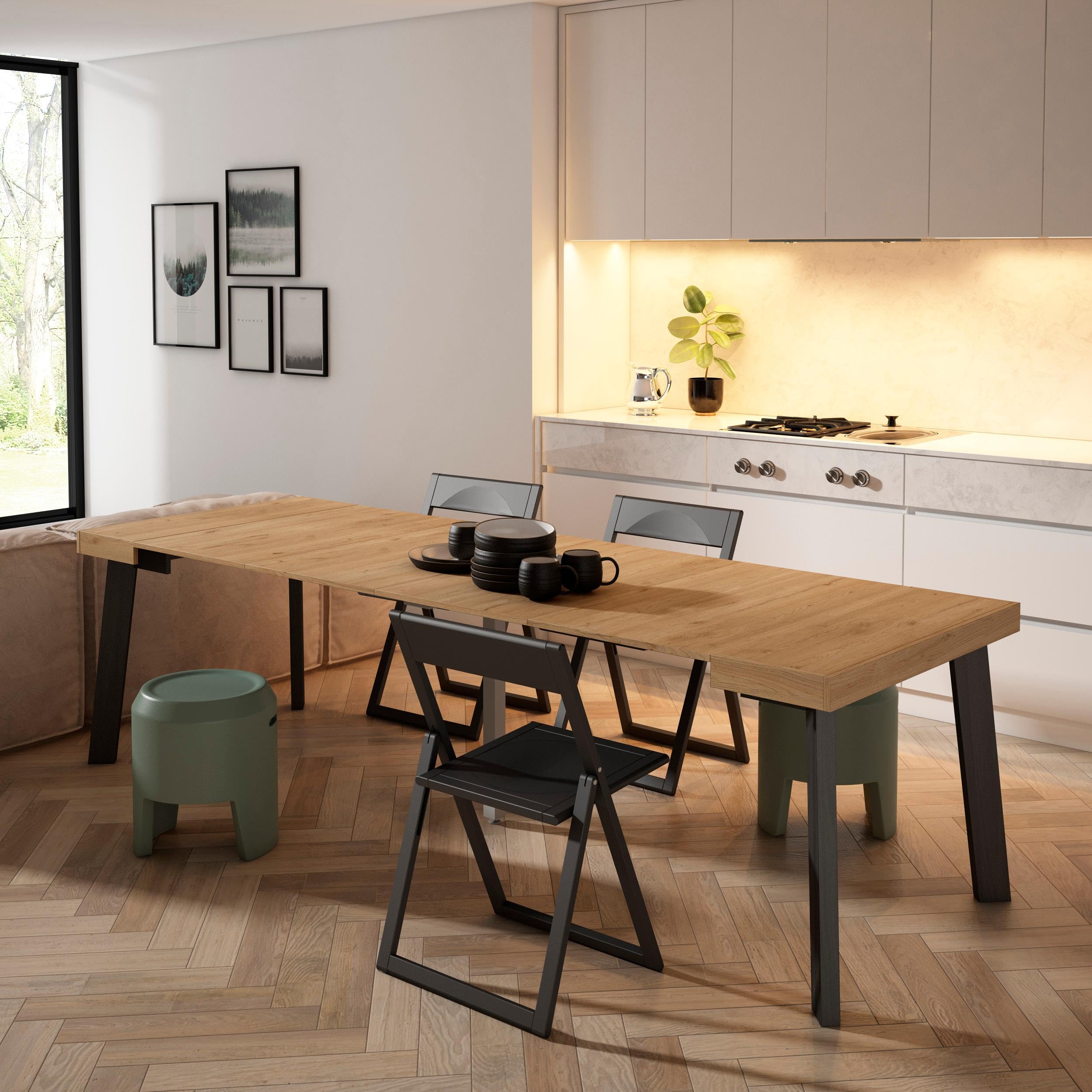 Skraut Home | Table Console Extensible | Console Meuble | 260 | pour 12 Personnes | Pieds en Bois | Style Moderne | Chêne
