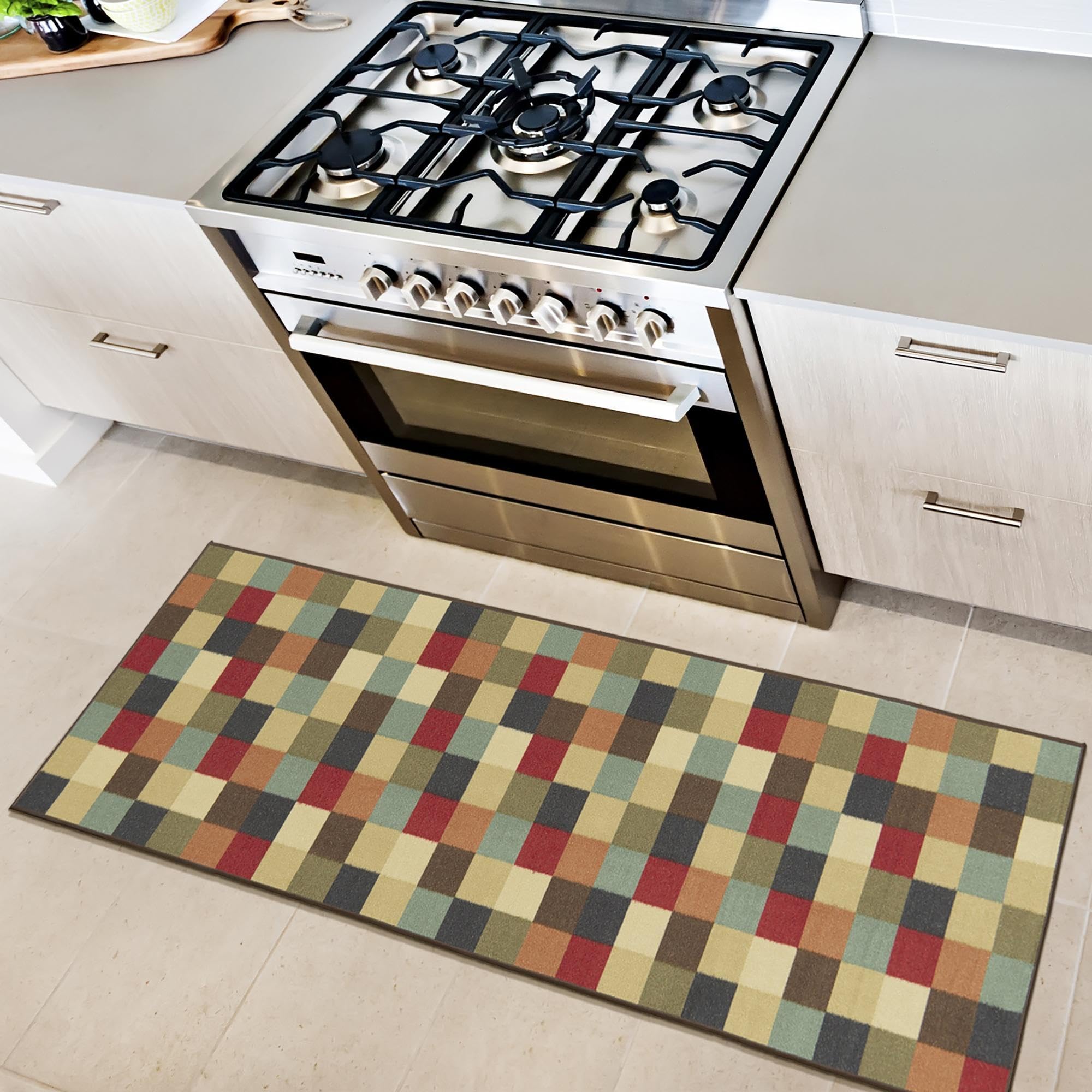 Ottomanson Hallway Runner Rug 20" x 59" Non Slip Checkered Area Rugs Easy to Clean Laundry Rug Runner Durable & Pet Friendly Floor Carpet Runners for Hallways Entryway Living Room Kitchen, Multicolor