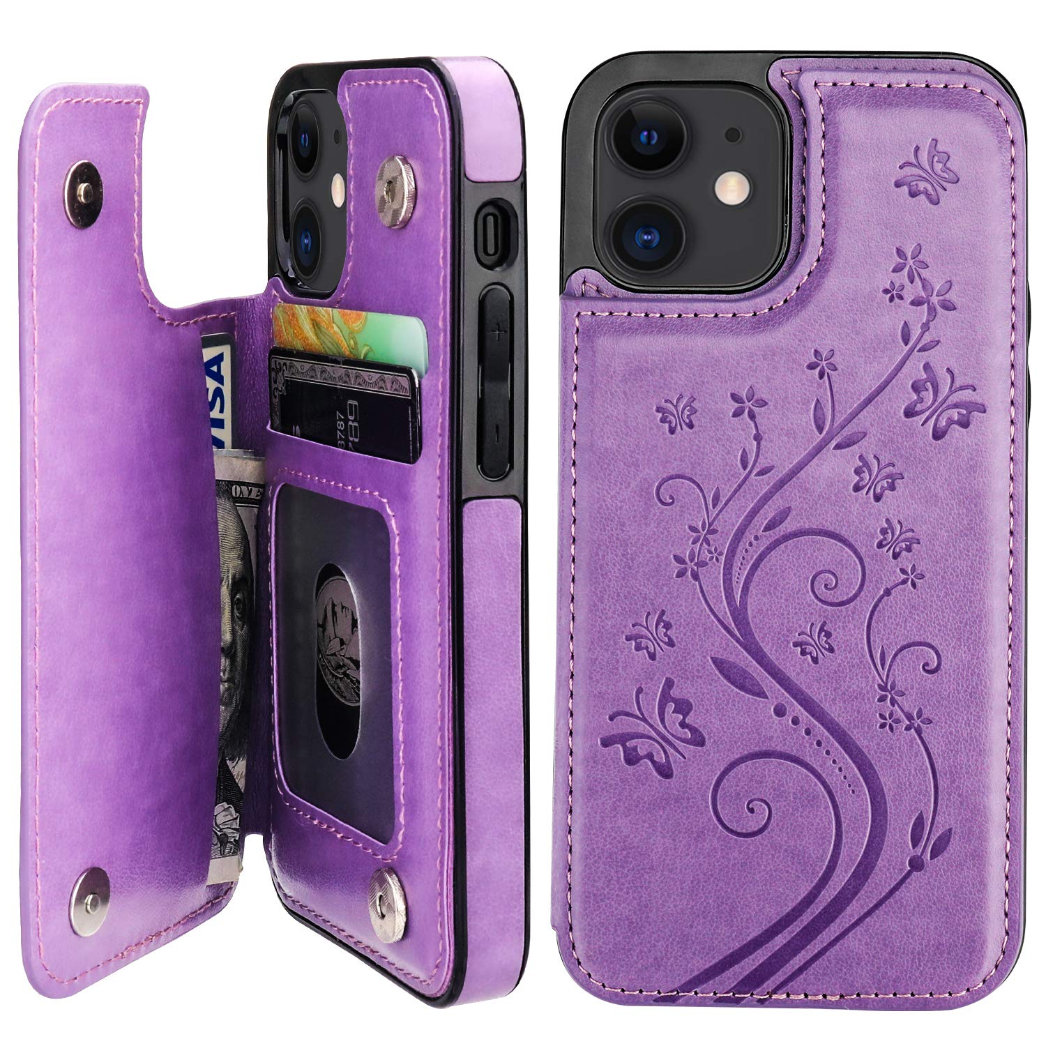 Vaburs - Custodia a portafoglio per iPhone 12 Pro Max con porta carte