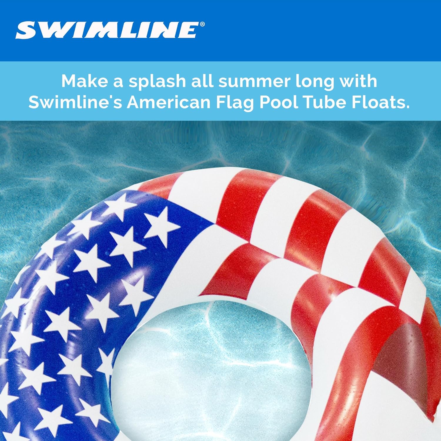 Swimline 90196 Round 36 Inch Inflatable Patriotic American Flag Swimming Pool or Lake Tube Lounger Water Float for Kids and Adults, (5 Pack)