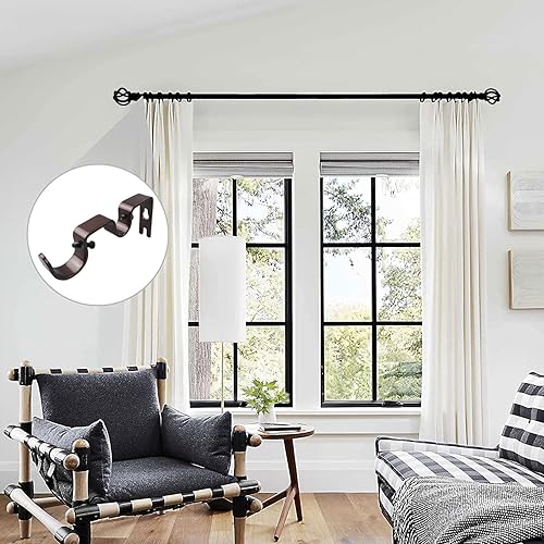 Miniatura 5 de 3 soportes dobles para cortinero, se adaptan a barras de hasta 1 y 58 pulgadas, soportes de pared fijos dobles, bronce