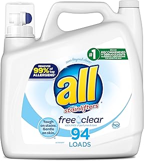 All Liquid Laundry Detergent Free Clear for Sensitive Skin, Ounce, 94 Loads Free and Clear 141 Fl Oz Unscented