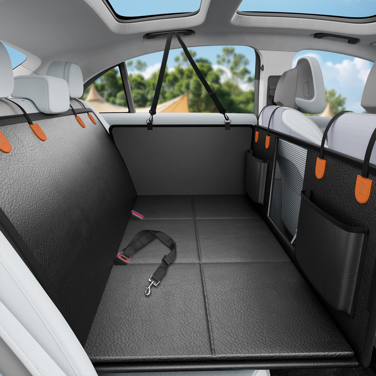 Dog Car Seat Cover, 2025 PU Hard Bottom Dog Hammock for Car with Waterproof/Anti-slip/Scratch-Resistant. Back Seat Extender for Dogs can Hold 400 Pounds,Fit for Traveling with Pets in Cars/SUV — image 1
