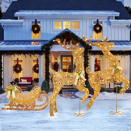 Christmas Reindeer with Sleigh Decoration 4.5 FT LED Lights