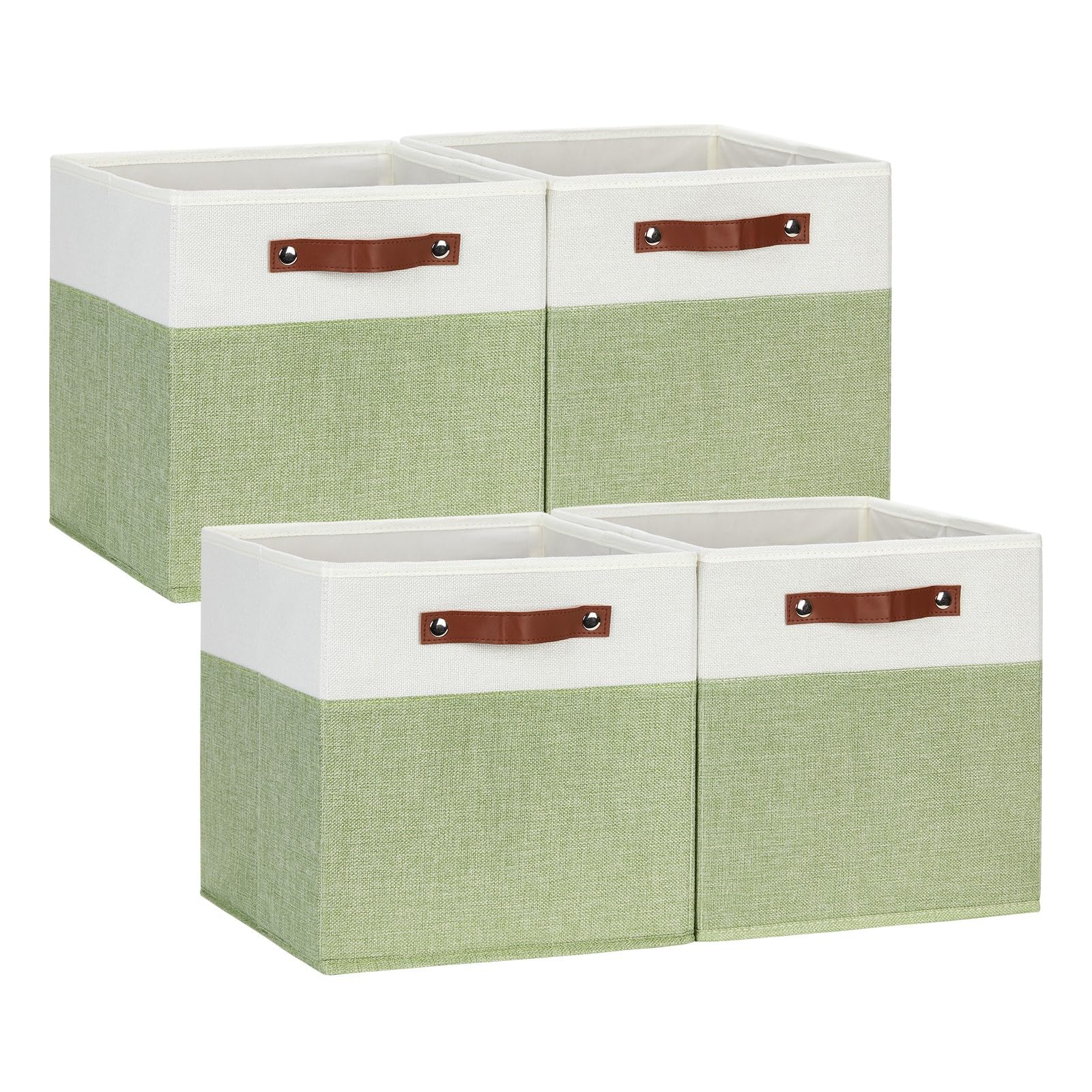 DULLEMELO Fabric Storage Cubes, 12x12 Storage Cube Bins for Organizing, Foldable Storage Baskets Square Cloth Bins for Cube Storage, Cube Organizer for Storage,White&amp;Green