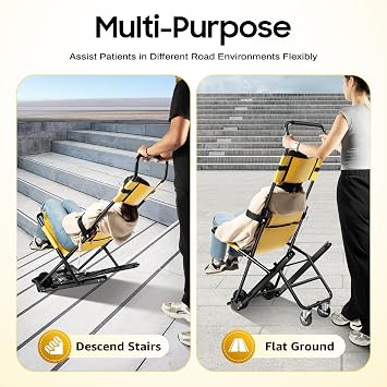 Foldable Stair Chair Emergency Transfer Lifting Climbing Wheelchair 4 Wheels, Withstands 350.53 lbs, Portable Folding Stair Chair for Daily Transfer, Folding Evacuation Chair to Assist Moving Elderly