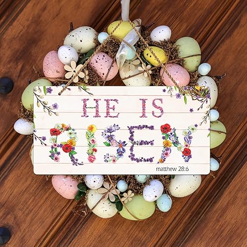 Miniatura 4 de WaaHome He is Risen - Corona para decoración de puerta delantera decoraciones religiosas de puerta de Pascua 6 x 12 pulgadas letrero de decoración