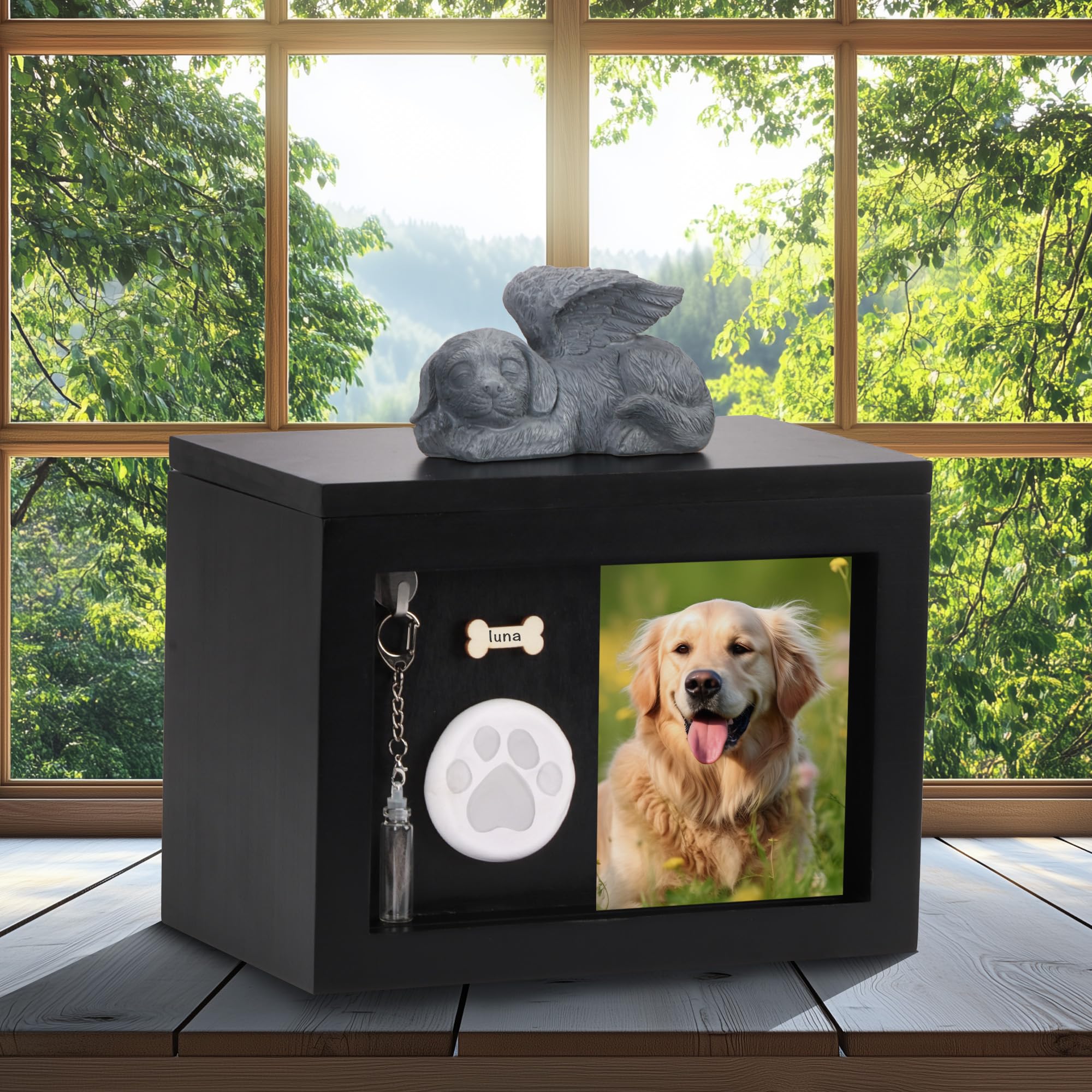 DiDiBirDi Animal Urns for Dogs Black Handmade Wooden Dog Urn with Dogs, Memorial Figure - Image 4