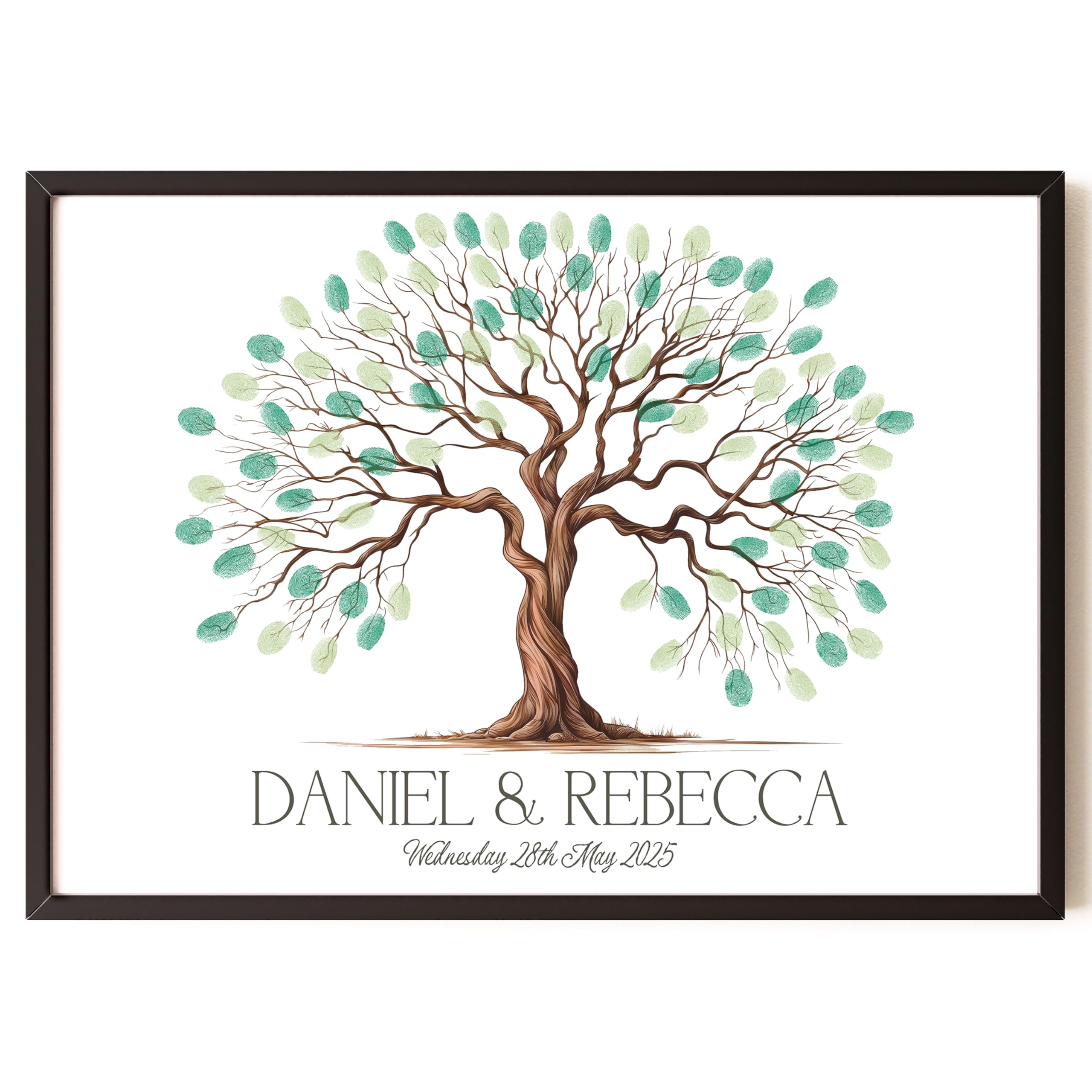 LCC Designs Fingerprint Tree Wedding guest book set, A3 or A4, practice sheet and instruction sheet included, Personalised with Names and Date, Choice of 10 different Ink pads