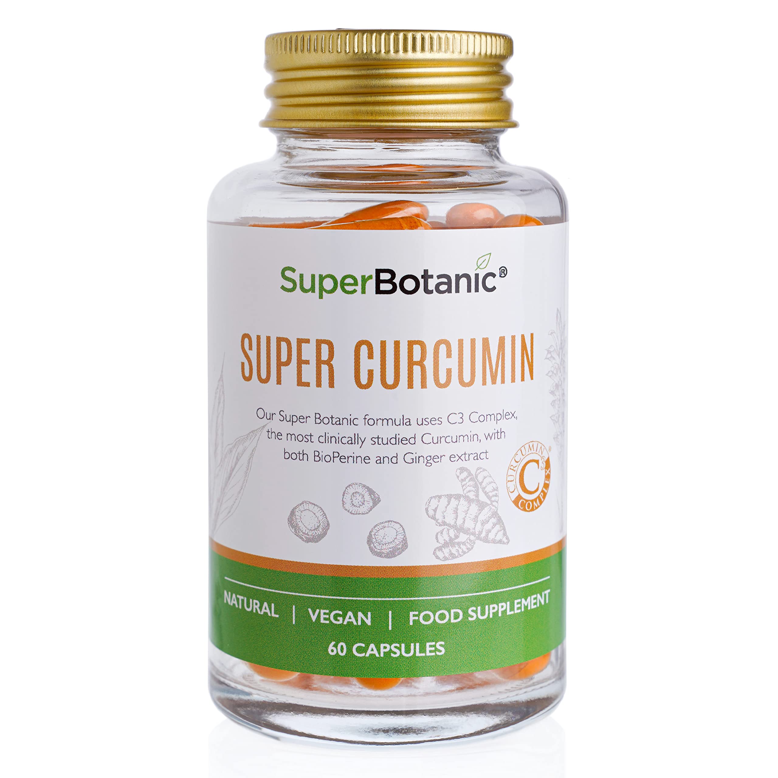 Curcumin Capsules 500mg 60 Vegan Capsules | Curcumin C3 Complex with Bioperine & Ginger Extract | 33,000mg Turmeric Supplements Equivalent | 100% Natural & Made in The UK