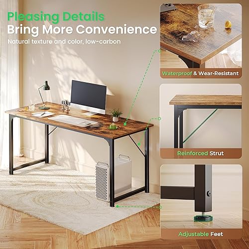 Miniatura 5 de Huuger - Escritorio para computadora, 55 pulgadas, almacenamiento, simple, moderno, espacioso para las piernas, para estudio, oficina en casa y