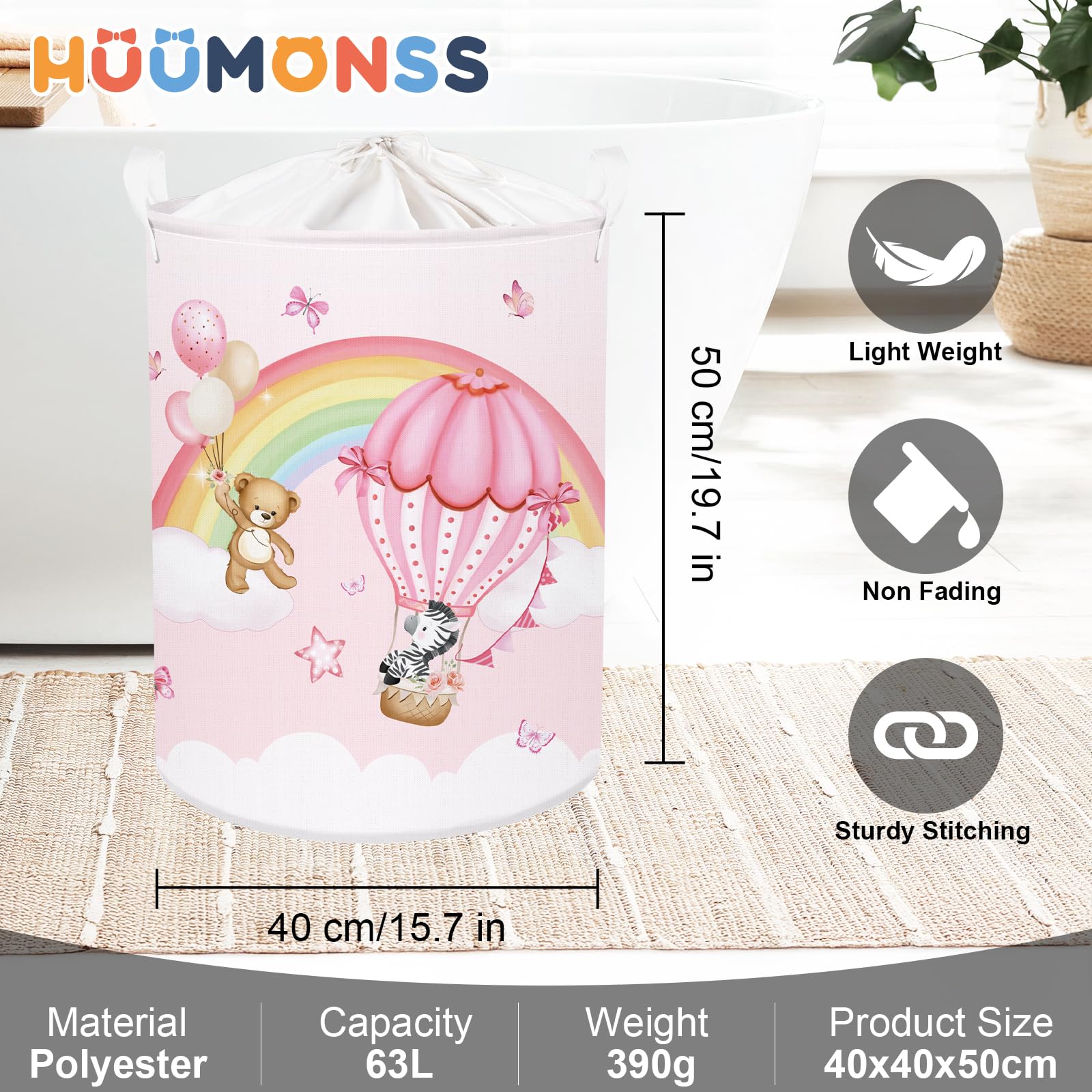 Cestino Portaoggetti Cesta Porta Biancheria Bambini 63L - Pieghevole Con Stampa Fiore E Farfalla Cestino Giocattoli Farfalla