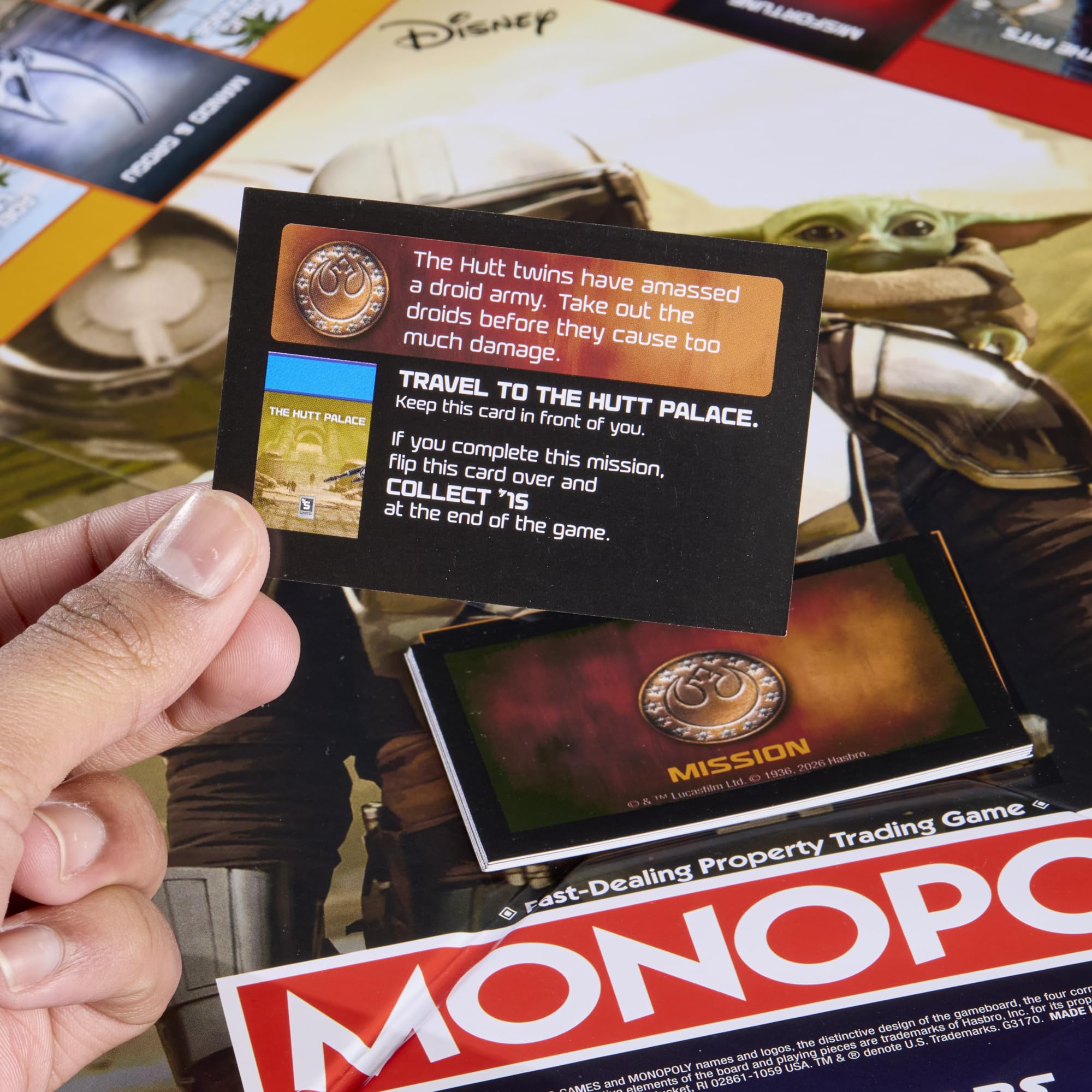 Monopoly: Star Wars The Mandalorian and Grogu Edition gra planszowa | Zainspirowany filmem | Gry rodzinne dla dzieci i dorosłych | 2-6 graczy | Wiek 8+ - wersja angielska