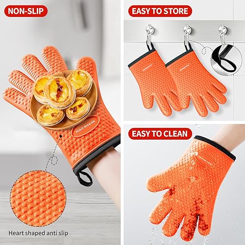 Miniatura 2 de MAD SHARK Silicone Oven Mitts Heat Resistant 450 Degrees with Waterproof & Non-Slip Oven Gloves with Fingers, Silicone Oven Gloves Kitchen Mittens