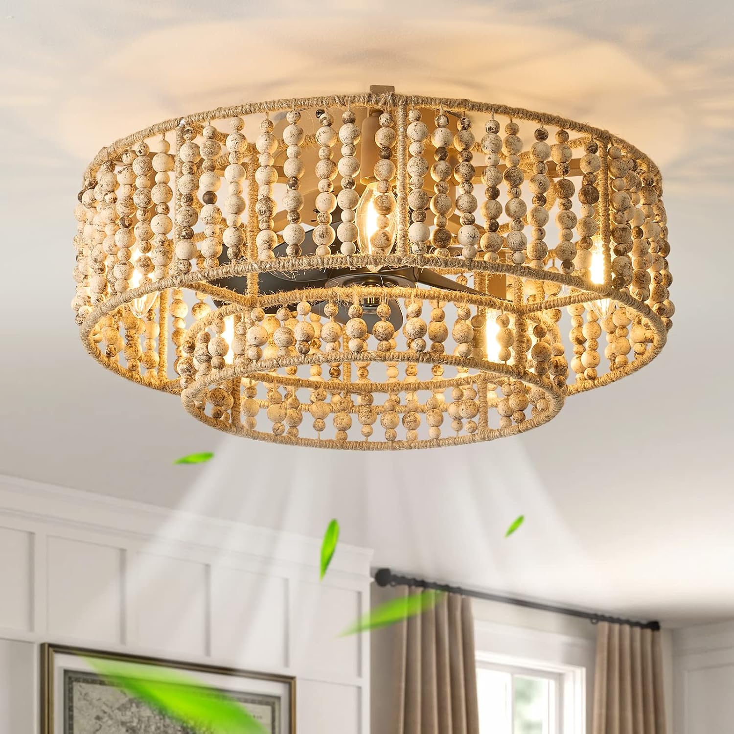 ainqiant Rustic Boho Ceiling Fans with Lights, 20 Inch Caged Wood