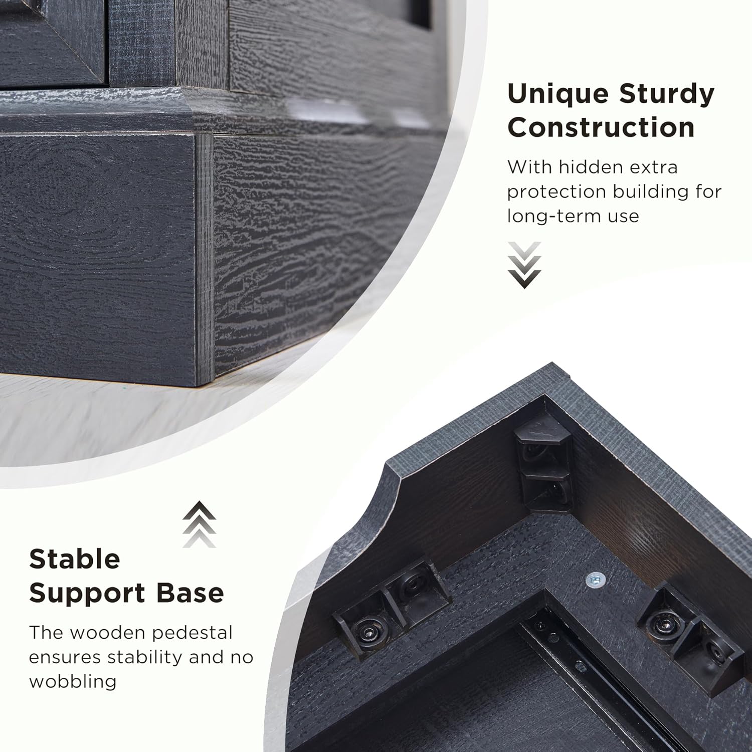 Close-up of dresser base showing sturdy construction