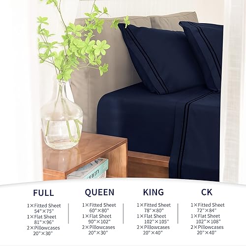 Miniatura 5 de Juego de sábanas de 4 piezas de algodón Tencel refrescante con bolsillos profundos, sábana encimera de tamaño matrimonial, funda de almohada de