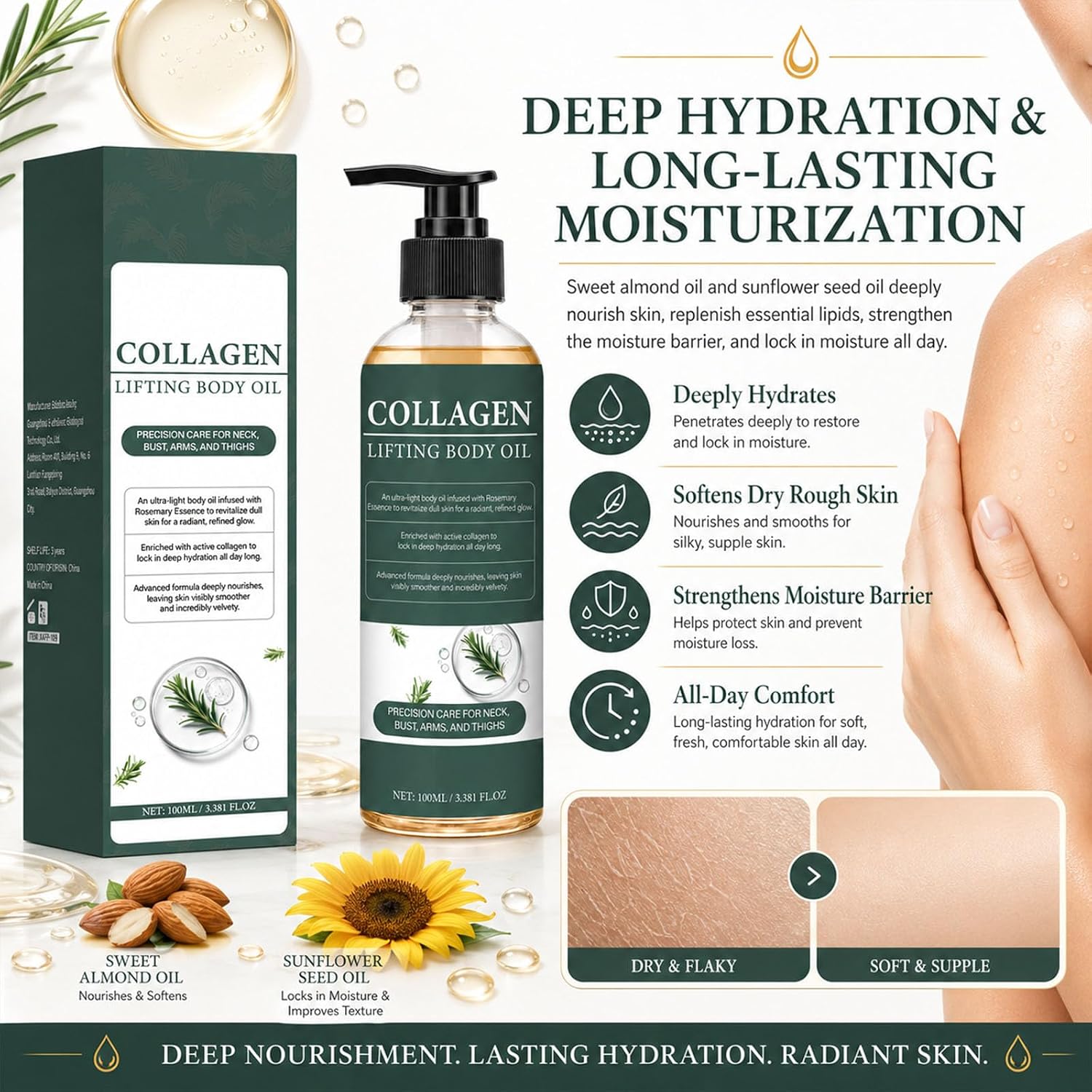 Collagen Oil for Skin Tightening, Hydrating Moisturizing Body Oil image 5