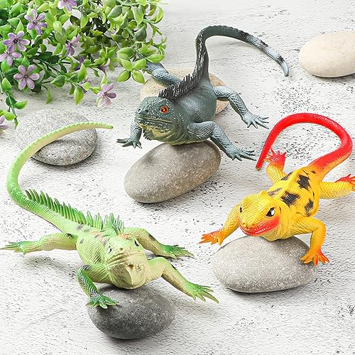 Miniatura 6 de Skylety 3 piezas de juguete de lagarto con sonido de 13.5 pulgadas, juguete de iguana de plástico que presionará hará un sonido, figuras de animales