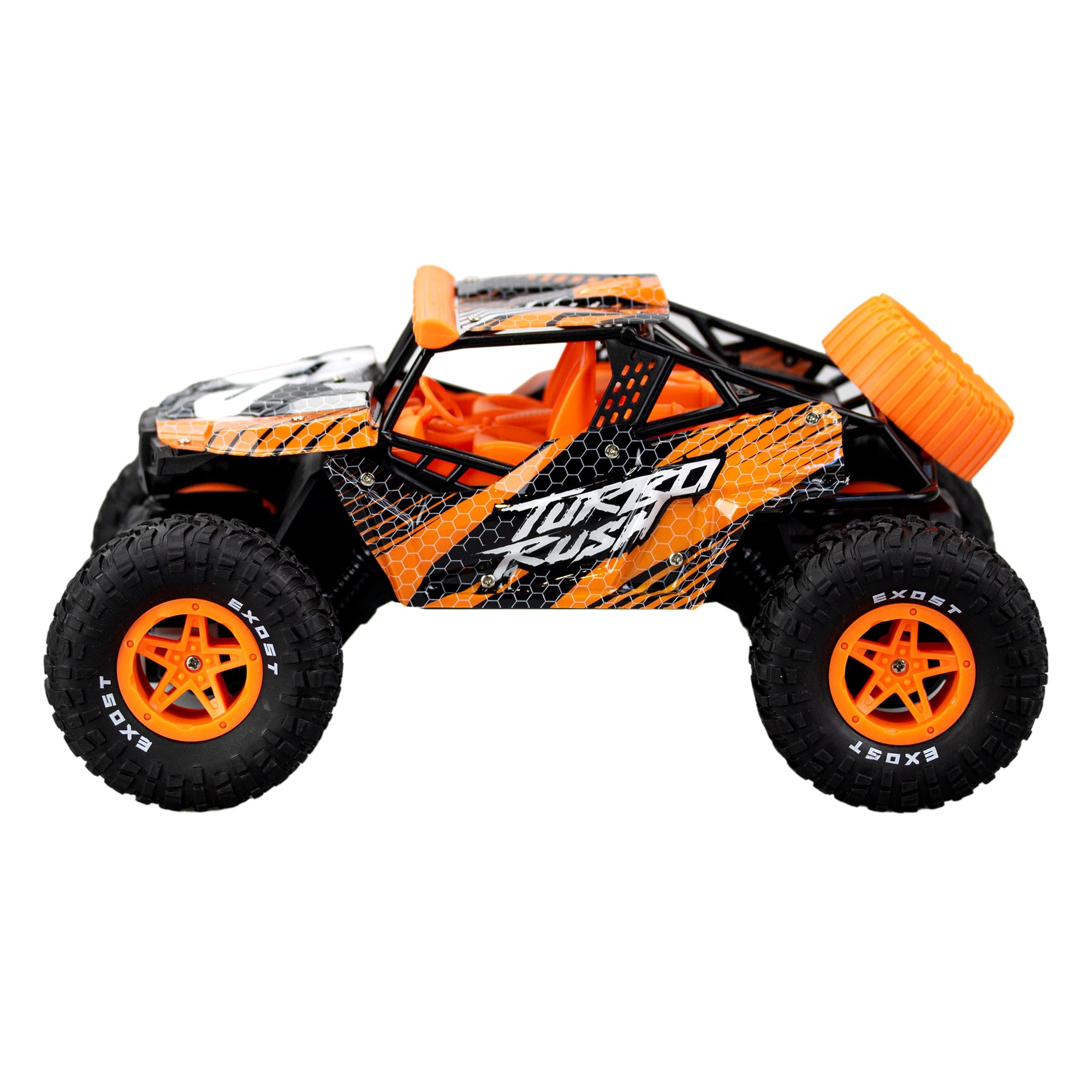 Exost Turbo Rush - Coche de control remoto de 2,4 GHz, función completa, carreras todoterreno, neumáticos duraderos, batería recargable, juguete para niños a partir de 5 años