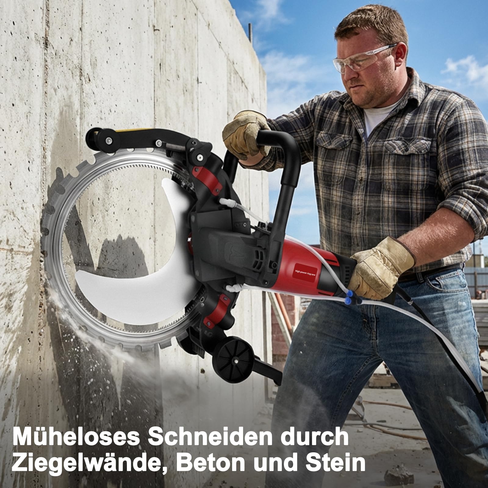 Elektrisch Betonsäge 5000W, 408 mm Diamantblatt, Schnitttiefe 300 mm | 2200 U/min Hochleistungs-Kreissäge Steinsäge mit Wasserpumpe für Stein und Ziegel Nassschneid