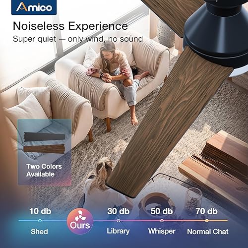 Miniatura 12 de Amico Ventiladores de techo con luces, perfil bajo, control remoto, montaje empotrado, reversible, 3CCT, regulable, silencioso, para dormitorio, uso