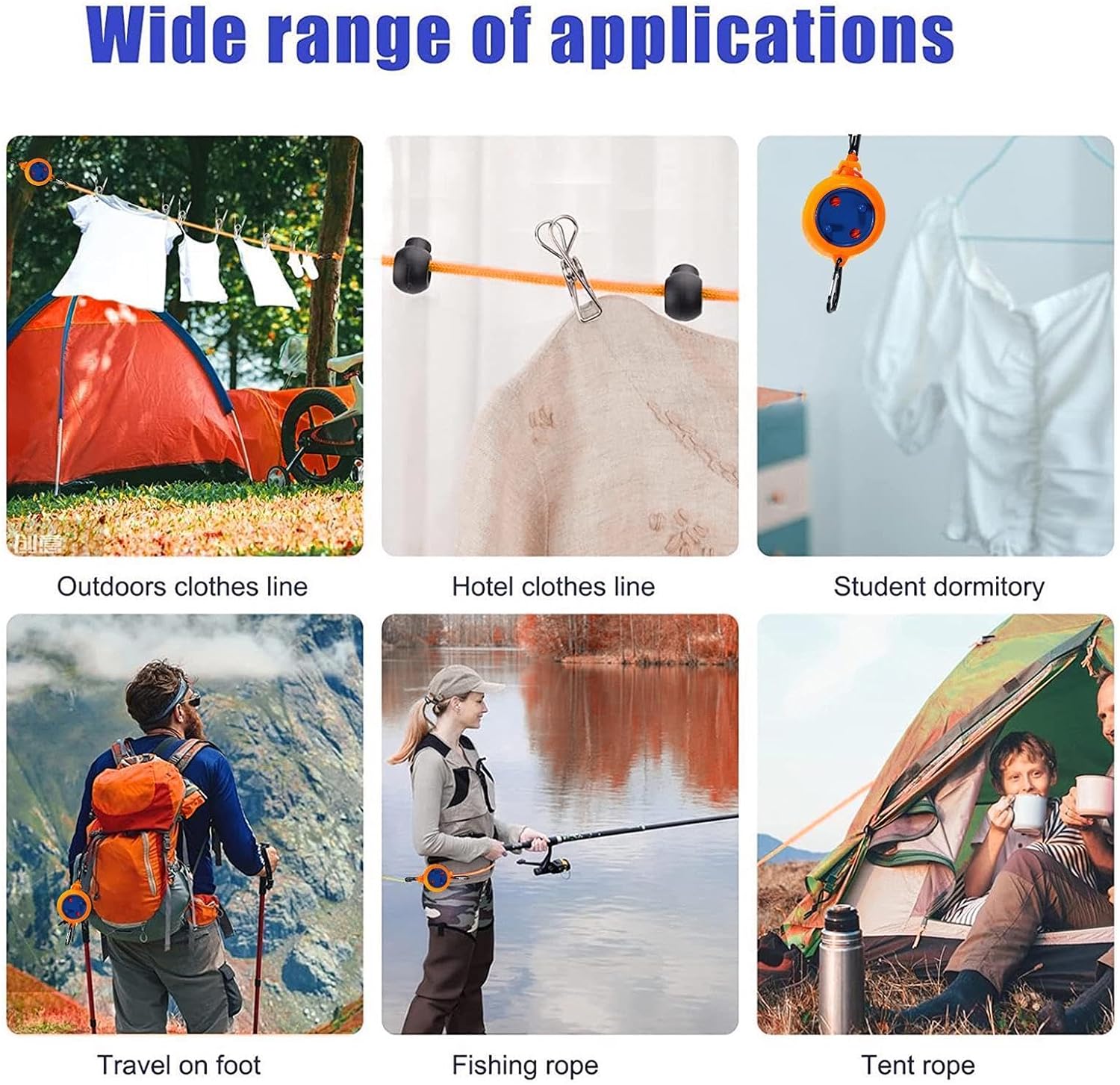 Travel Clothesline | Windproof Outdoor Clothesline Rope with Storage Bag | Indoor Outdoor Laundry Clothing Drying Rope for Hotel Backyard RVs, with 20 Clothespins