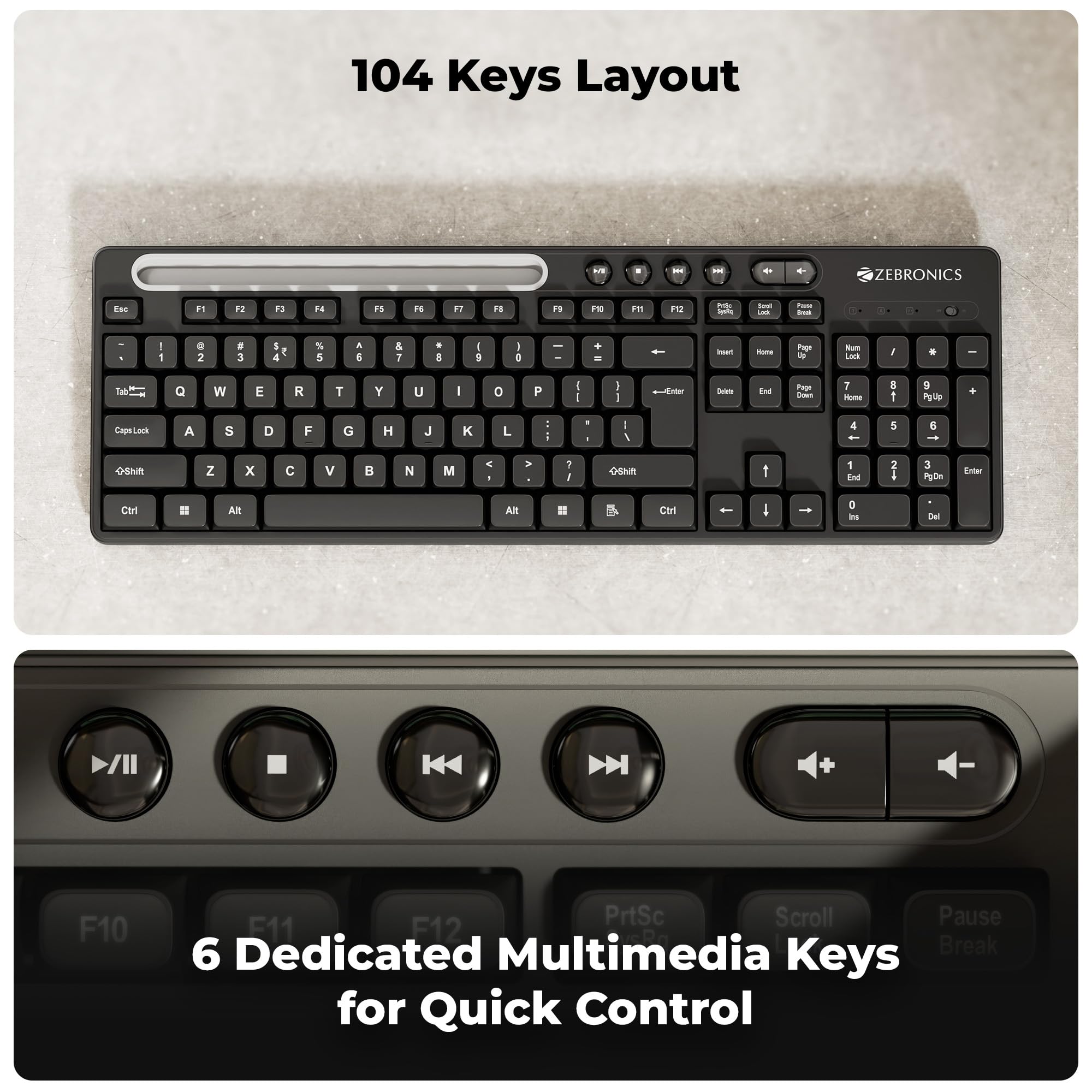 Zebronics Wireless Keyboard & Mouse Combo - ₹ Key & Smartphone Holder -3 Zebronics Wireless Keyboard & Mouse Combo - ₹ Key & Smartphone Holder -3