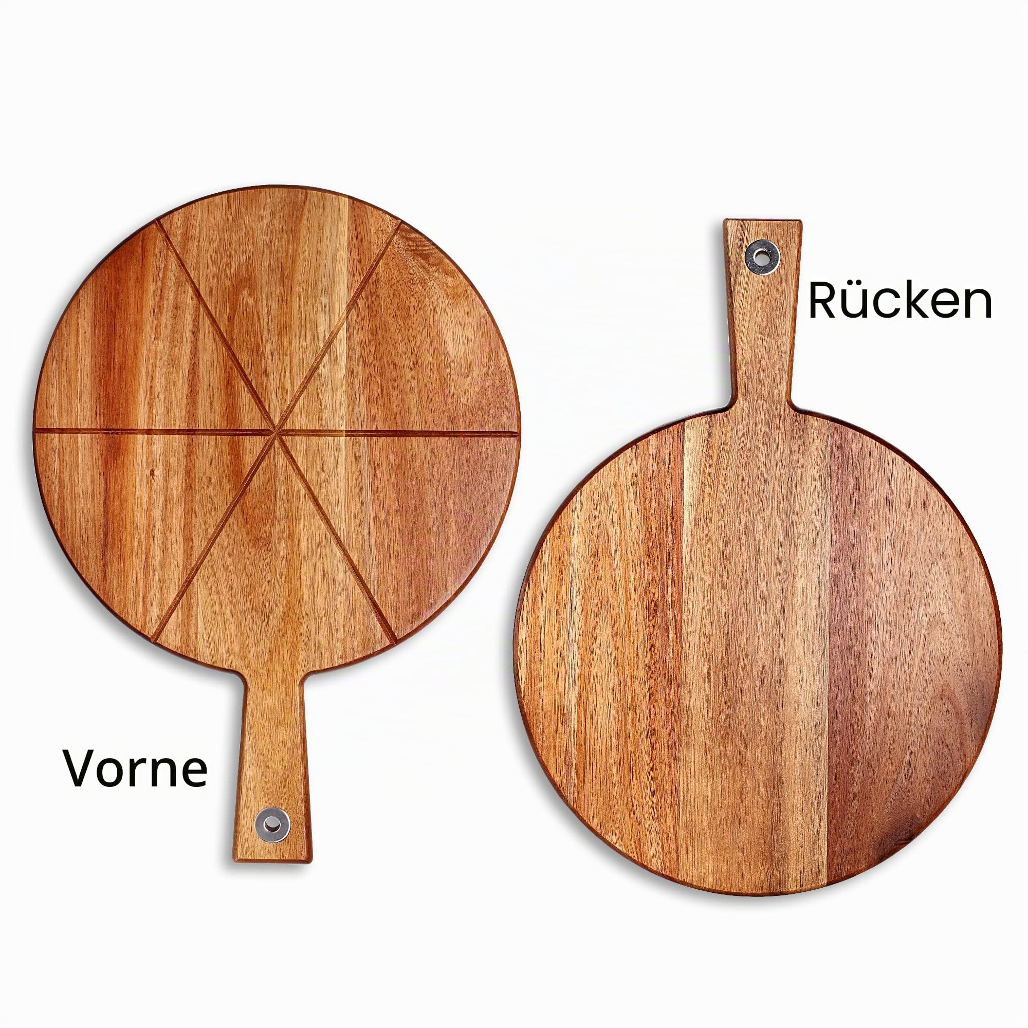 Pizzabrett Akazienholz, TJ POP 30 x30 cm Pizzateller Pizzaschneidebrett mit Pizzaschneider und Pizzaschale, rundes Pizzaschneidebrett Serviertablett zum Backen von selbstgemachter Pizza